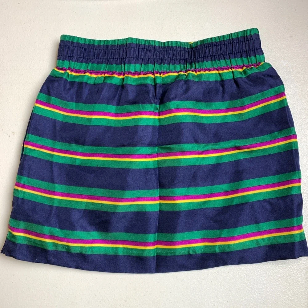 Ralph Lauren Silk Skirt Girls 3T Navy Blue Green Striped Elastic Waist‎ Preppy